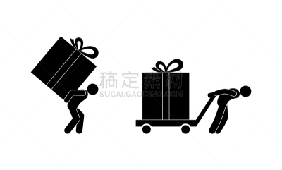 盒子,礼物,人,简笔人物画,巨大的,周年纪念,贺卡,背景分离,情人节卡,棍