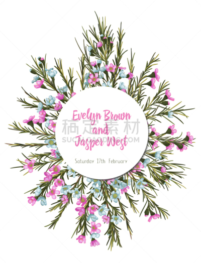 蜡,圆形,白色,粉色,多色的,矢量,花环,文字,留白,花