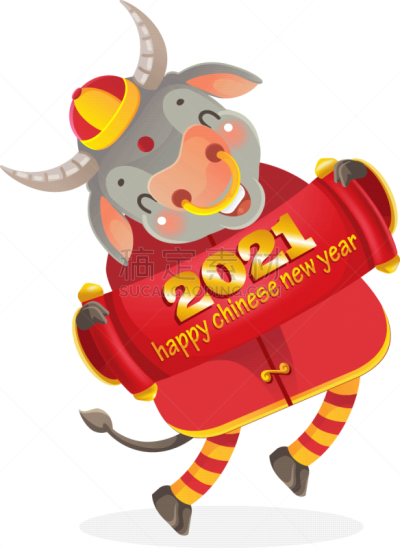 母牛,可爱的,传统,贺卡,春节,中文,新年前夕,十二生肖,动物,节日