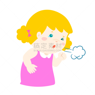 女孩,动画片,健康保健,人,虚弱,小的,咳嗽,愤怒,生病