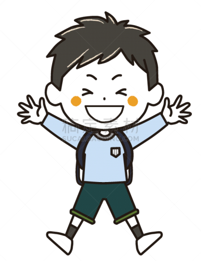 绘画插图,男孩,书包,未成年学生,背面视角,活力,可爱的,事件,无忧无虑,小学