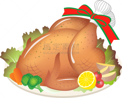 烤鸡,白色背景,分离着色,肉制品,莴苣,装饰菜,烤的,食品,西兰花,柠檬