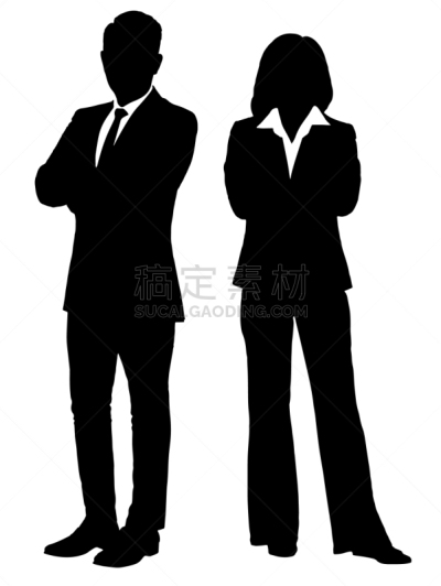 女人,男商人,白色背景,分离着色,商务,专业人员,背景分离,时装模特,绘画插图,连衣裙