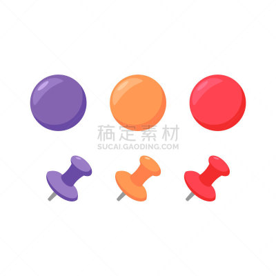 绘画插图,办公用品,磁铁,商务,矢量,多色的,图钉,平坦的,背景分离,塑胶