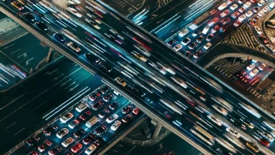 T/L MS HA ZO拥挤道路交叉口高峰时段、夜间鸟瞰