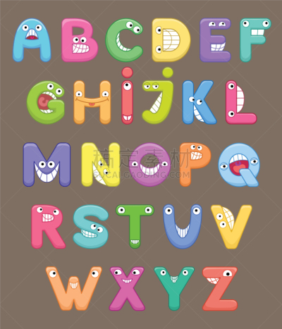 字母,色彩鲜艳,动画片,幽默,创造力,分离着色,可爱的,文字,字母表次序,收集