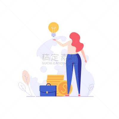 想法,概念,矢量,商务,女人,绘画插图,创造力,人,投资报酬率