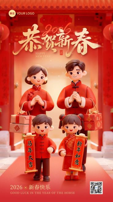 春节系列家人团圆新春祝福竖版海报预览效果