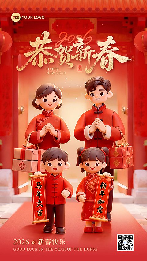 春节系列家人团圆新春祝福竖版海报
