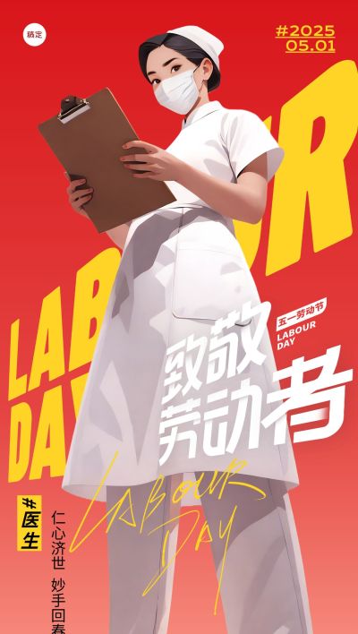 护士劳动节五一“杀死比尔”实景人物仰视角场景海报AIGC