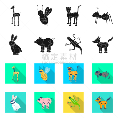 玩具,科学,图标集,可爱的,塑胶,技术,猪,蜥蜴,蚂蚁,动物