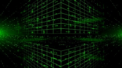 摘要数字背景与绿色激光射线。灯光秀。  1080可循环的3D动画。