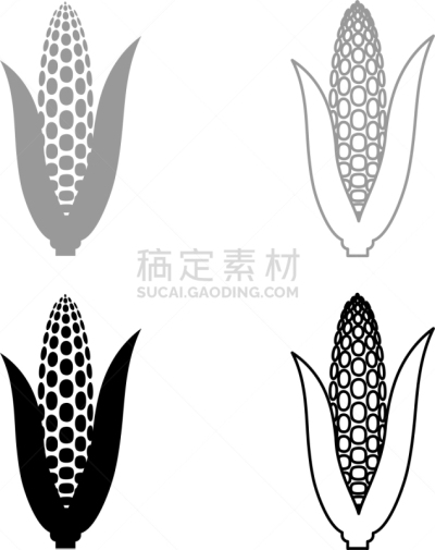 甜玉米,黑色,灰色,图标集,农业,蔬菜,清新,食品,植物群,成分