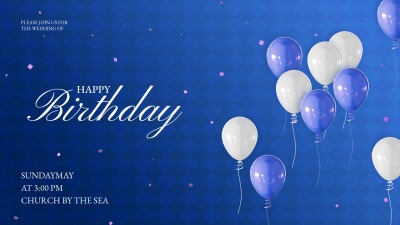 生日快乐蓝色背景气球祝福banner横版海报AIGC
