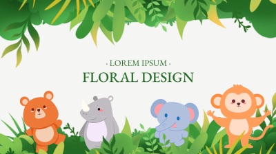 幼儿园动物园可爱卡通横版贺卡
