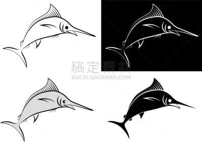马林鱼,分离着色,轮廓,图像,海洋,大西洋,品牌名称,捕猎行为,矢量,剪影