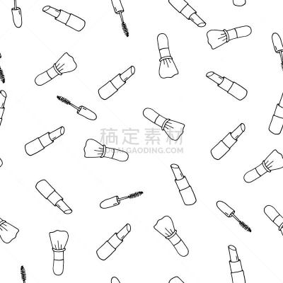 可爱的,化妆刷,四方连续纹样,绘画插图,乱画,女孩,唇膏,美,彩妆,矢量
