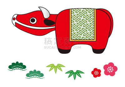 母牛,绘画插图,日本,小雕像,矢量,可爱的,华丽的,纸玩偶,新年前夕,食品