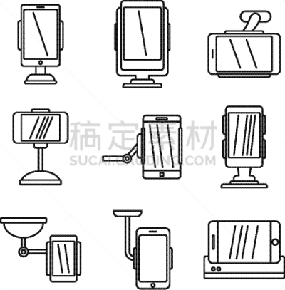 轮廓,拿着,高雅,计算机图标,移动式,黑色,空白的,智慧,站,布置