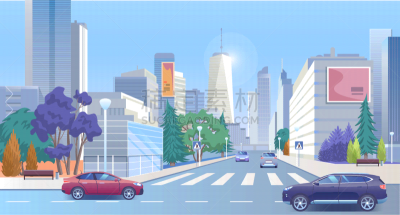 市区,摩天大楼,矢量,三维图形,全景,塔,绘画插图,空的,人行横道,都市风景