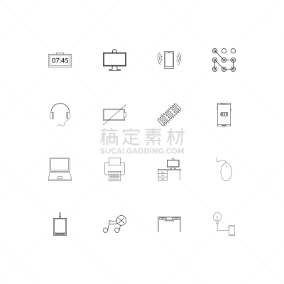 轮廓,直的,计算机图标,耳机,计算机,打印机,平板电脑,图像,书桌