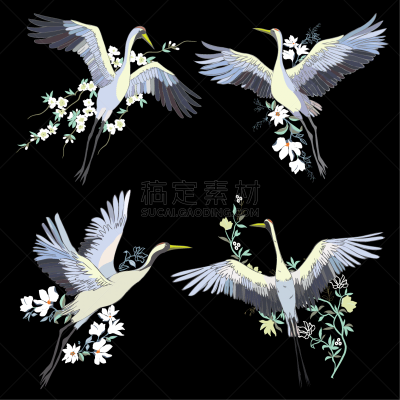 鸟类,水彩画,白鹳,鹤,分离着色,白色,亚洲,自然,布置