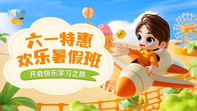 六一儿童节K12教育行业招生促销趣味软3D风格公众号首图