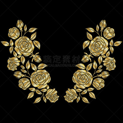 玫瑰,黄金,刺绣,线条,传统,纺织品,模板,装饰物,灯丝,线