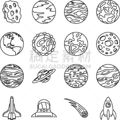 行星,轮廓,图标集,天王星,植物,冥王星,宇航员,顺序,星系,土星