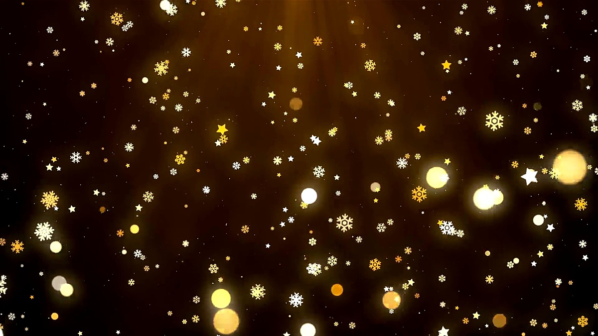Gold Christmas snow flakes, star and lights background looped