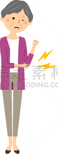 肘,痛苦,老年女人,疝,灰发,过度劳累,关节,筋疲力尽,绘画插图,日本