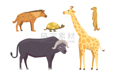 象,动物,非洲,卡通,斑马,野生动物,疣猪,猎豹,鬣狗,布置