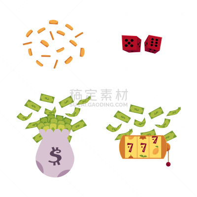 符号,赌场,图标集,平坦的,分离着色,银行业,白色,商务,骰子,制造机器