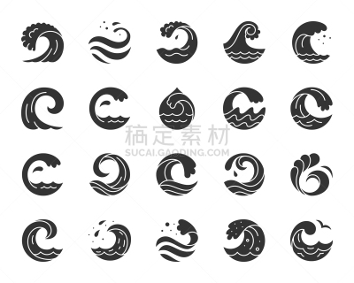 符号,波浪,黑色,分离着色,环境,海洋,漏字板,品牌名称,矢量,剪影