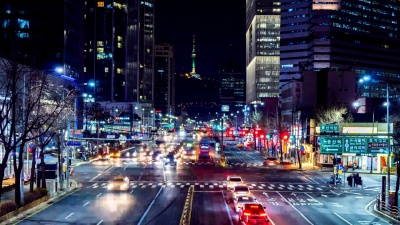 韩国首尔市夜间交通时间