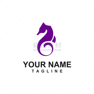 simple purple sea horse logo and icon