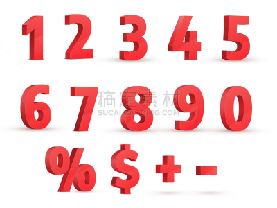 百分比号,红色,矢量,数字,三维图形,减号,美元符号,视角,布置,写实