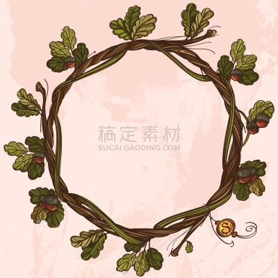 枝,叶子,橡树,圆形,边框,华丽的,柳条,梦符咒,复古,装饰