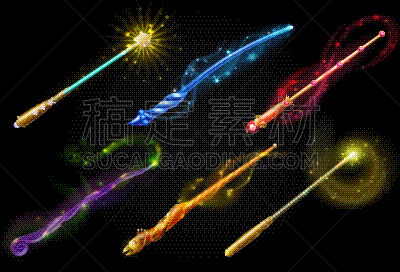 魔杖,彩色图片,仙女服,分离着色,黄色,闪亮的,黄金,飘然,闪亮