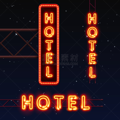 酒店,城市,布告,霓虹灯,夜晚,红色,黑色,小的,发光,照亮