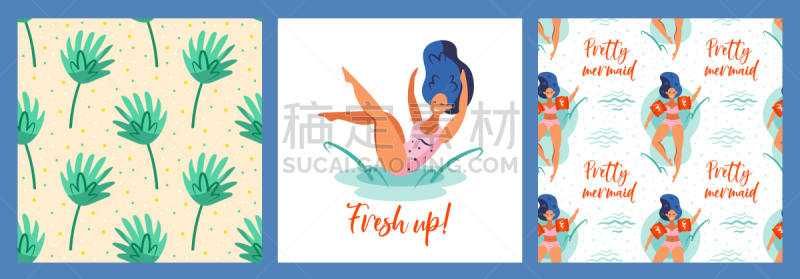 热,棕榈叶,可爱的,婴儿,正下方视角,绿色,美人鱼,清新,活力