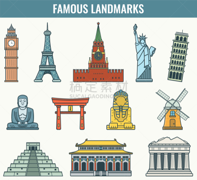 国际著名景点,国内著名景点,图像,矢量,亚洲,度假,旅游,休闲