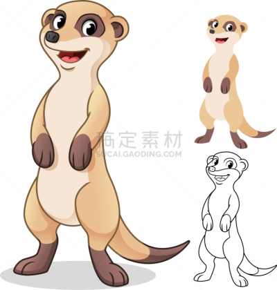 海岛猫鼬,快乐,式样,动画片,可爱的,野生动物,品牌名称,站,绘制,着色