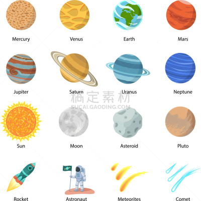 行星,太空,图标集,植物,冥王星,宇航员,顺序,科学,星系,土星