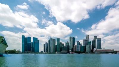 新加坡城市中心的延时摄影与云景