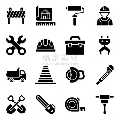 计算机图标,符号,建筑设备,蓝图,垃圾,涂料,设备用品,路障,公路路障,绘画插图