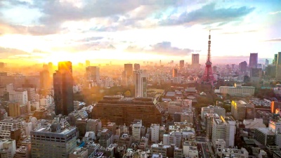 高清日夜延时 空中东京塔城市景观
