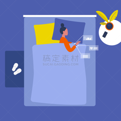 女性,性格,床,绘画插图,青年人,矢量,室内设计师,桌上玩具,睡觉