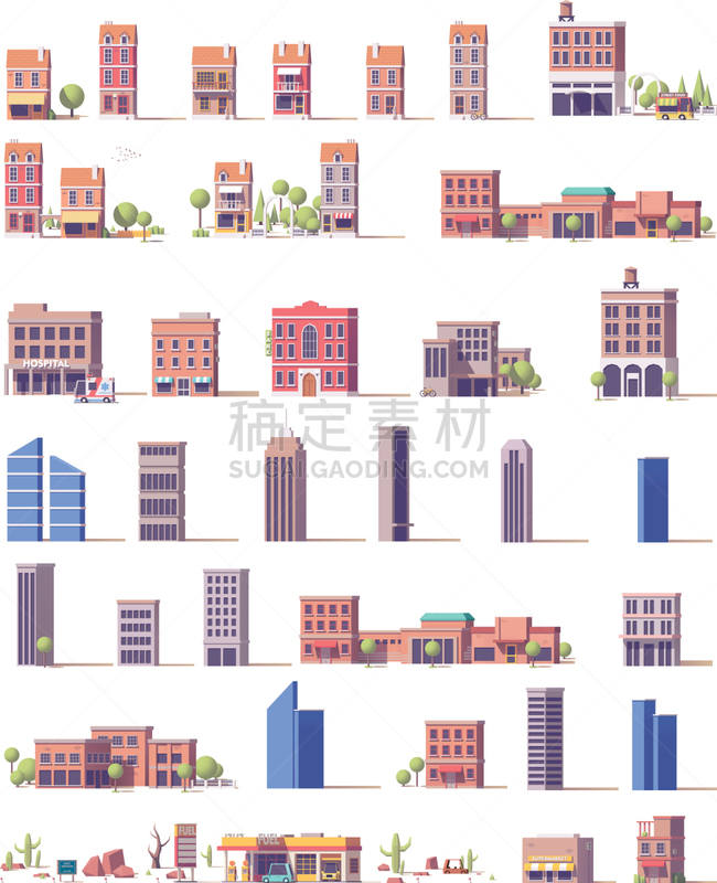 低多边形效果 ,建筑体,房地产,建筑,图像,矢量,街道,门诊部,布置