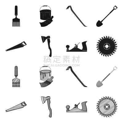建筑业,分离着色,工具,图标集,一个物体,大桶,斧,锯木厂,涂料,复古